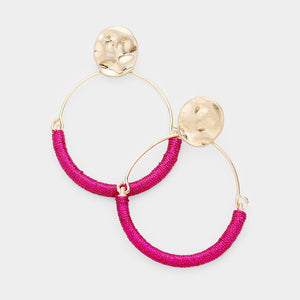 • Hammered Metal Threaded Wrap Dangle Earrings